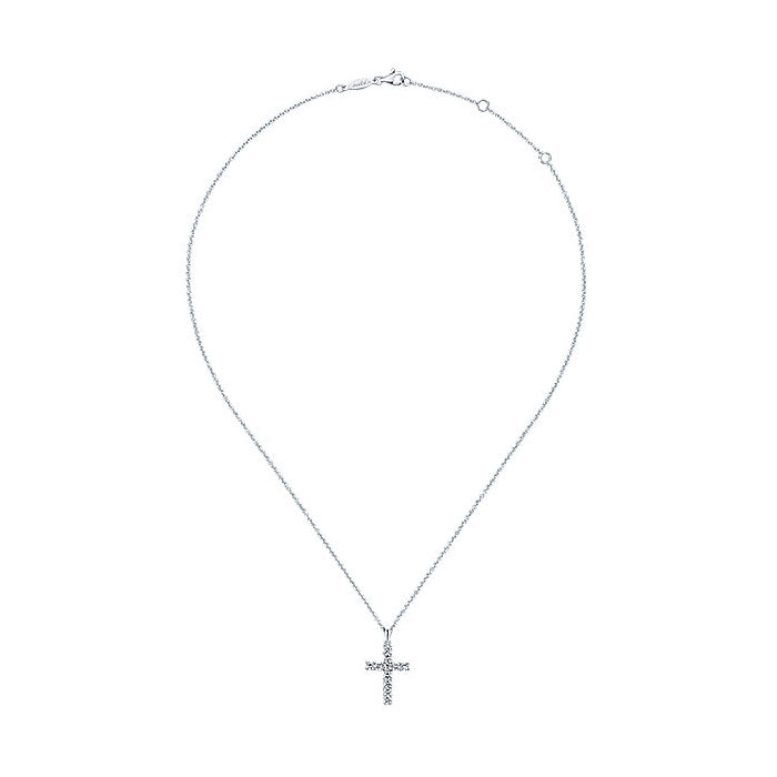 14k White Gold Diamond Cross Necklace