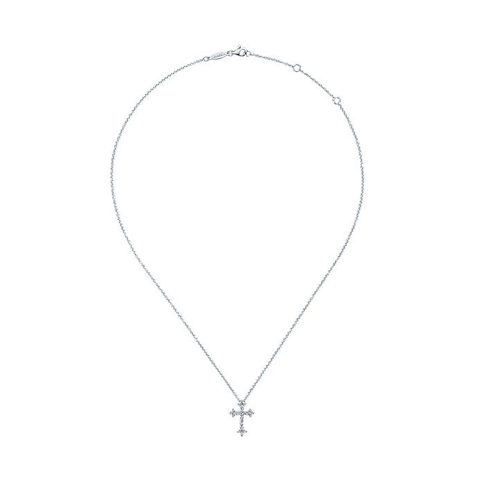 14k White Gold Diamond Cross Necklace