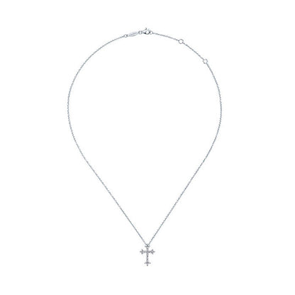 14k White Gold Diamond Cross Necklace