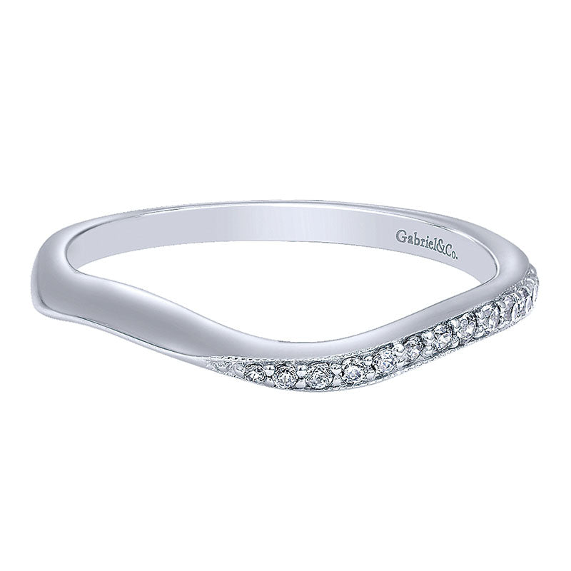 Wedding Band 14k White Gold Diamond Curved