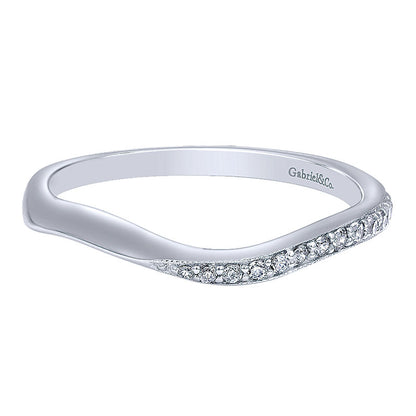 Wedding Band 14k White Gold Diamond Curved