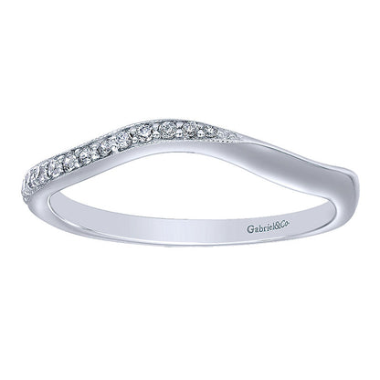 Wedding Band 14k White Gold Diamond Curved