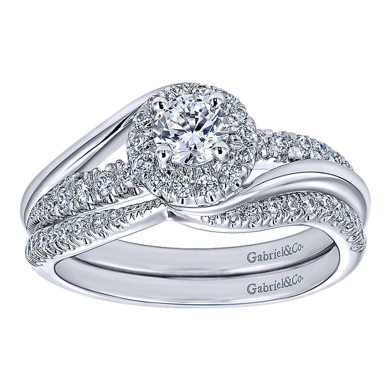 Wedding Band 14k White Gold Diamond Curved