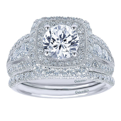 Wedding Band 14k White Gold Diamond Curved