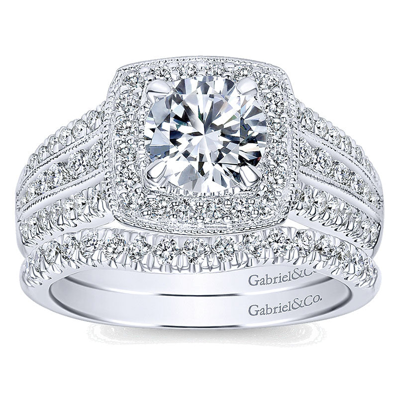 Wedding Band 14k White Gold Diamond Curved