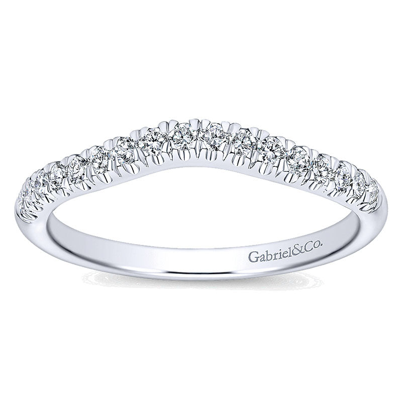 Wedding Band 14k White Gold Diamond Curved