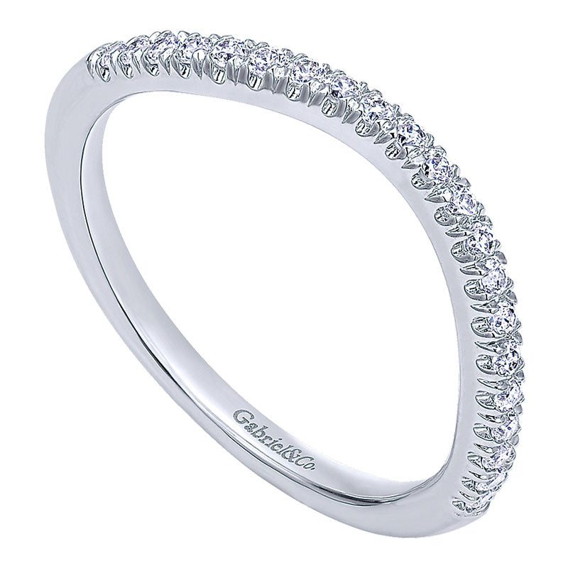 Wedding Band 14k White Gold Diamond Curved