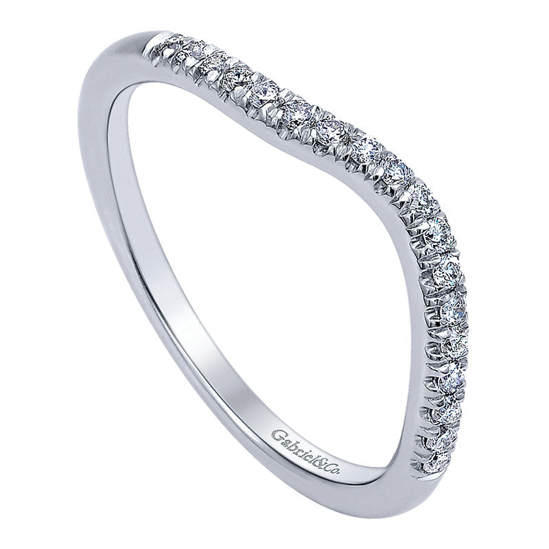 Wedding Band 14k White Gold Diamond Curved