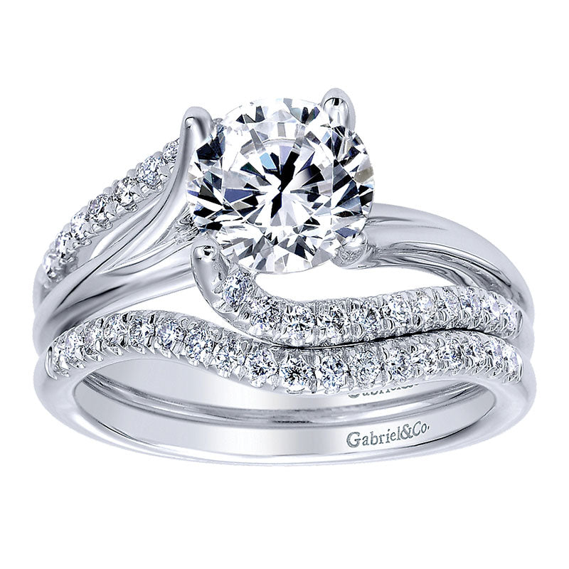 Wedding Band 14k White Gold Diamond Curved