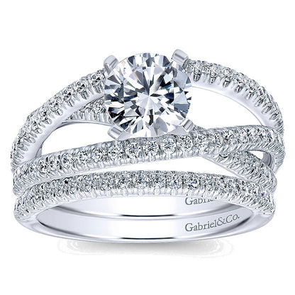 Wedding Band 14k White Gold Diamond Curved