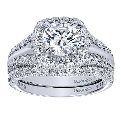 Wedding Band 14k White Gold Diamond Curved
