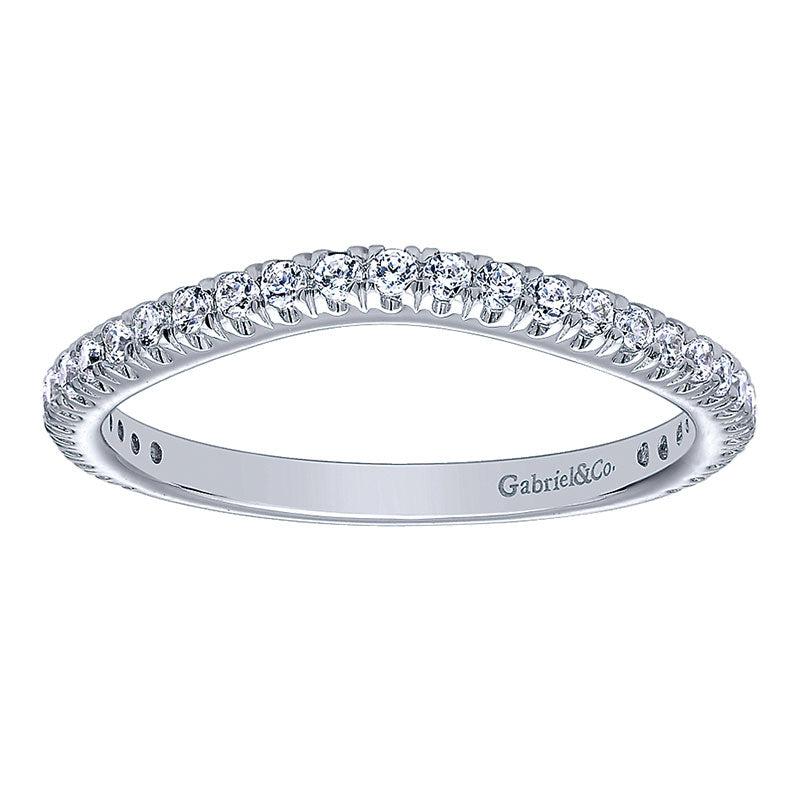 Wedding Band 14k White Gold Diamond Curved