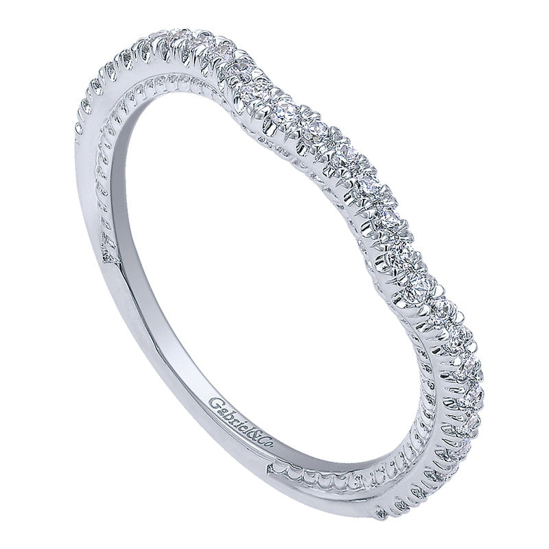 Wedding Band 14k White Gold Diamond Curved