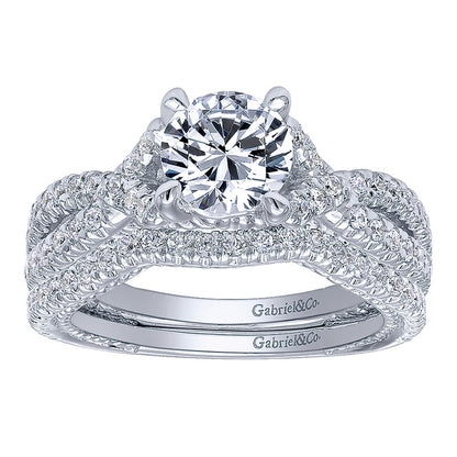 Wedding Band 14k White Gold Diamond Curved