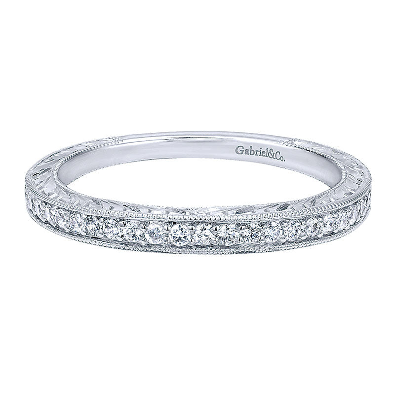Wedding Band 14k White Gold Diamond Curved