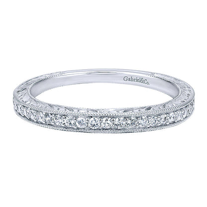 Wedding Band 14k White Gold Diamond Curved
