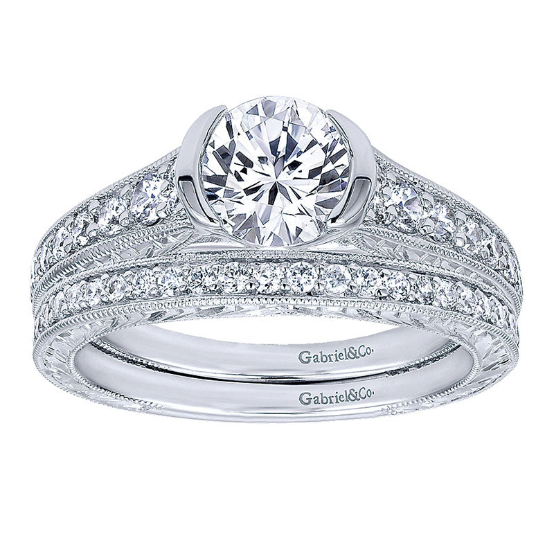 Wedding Band 14k White Gold Diamond Curved