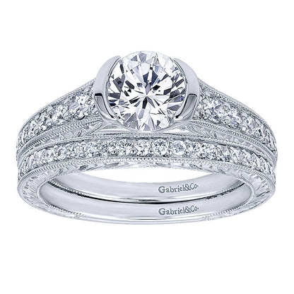 Wedding Band 14k White Gold Diamond Curved