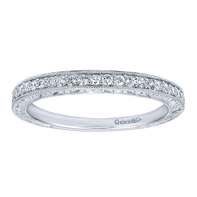 Wedding Band 14k White Gold Diamond Curved