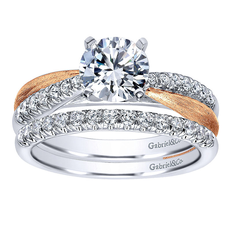 Wedding Band 14k White Gold Diamond Curved