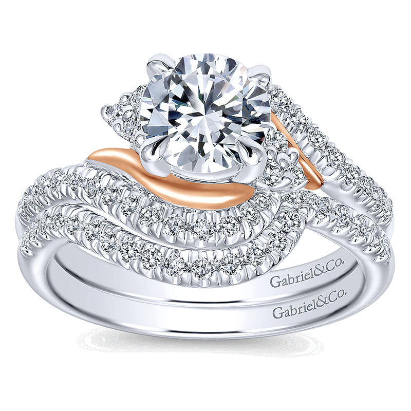 Wedding Band 14k White Gold Diamond Curved
