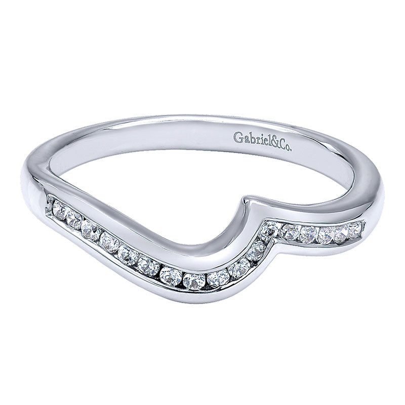 Wedding Band 14k White Gold Diamond Curved