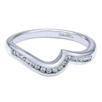 Wedding Band 14k White Gold Diamond Curved