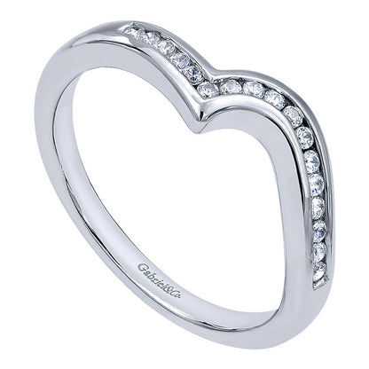 Wedding Band 14k White Gold Diamond Curved