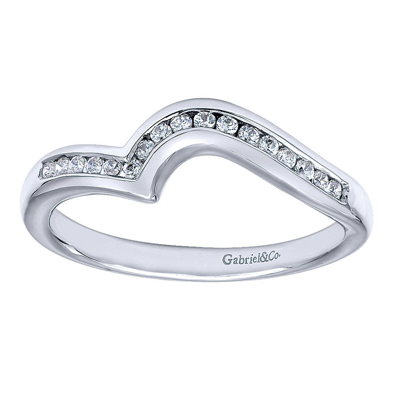Wedding Band 14k White Gold Diamond Curved