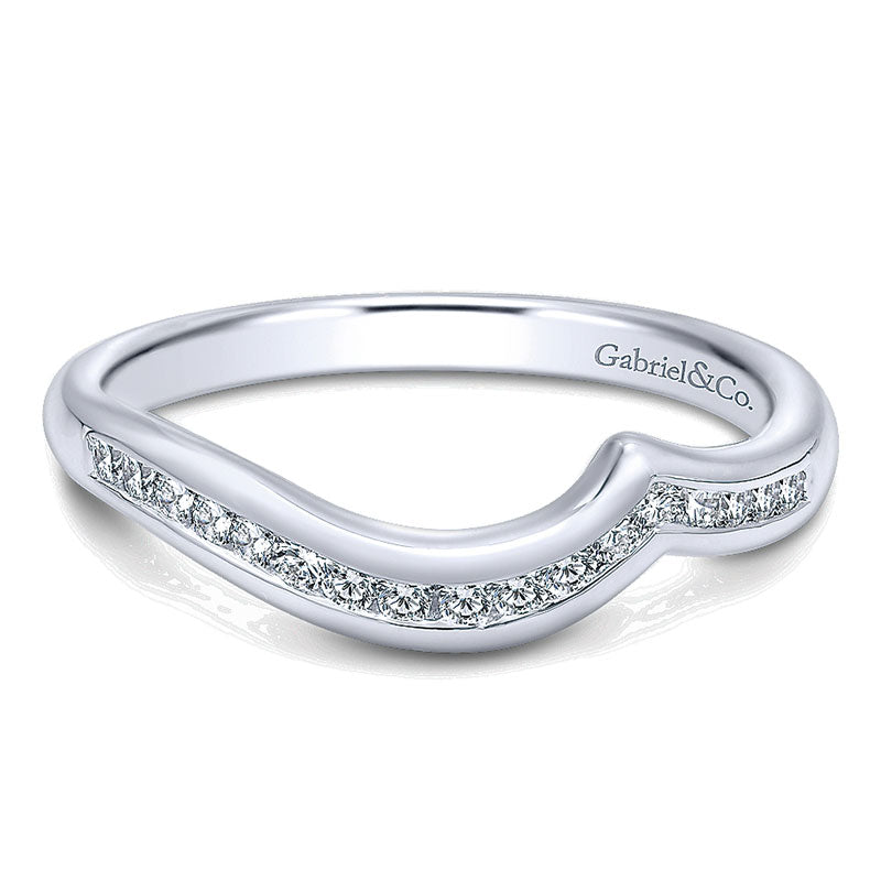 Wedding Band 14k White Gold Diamond Curved