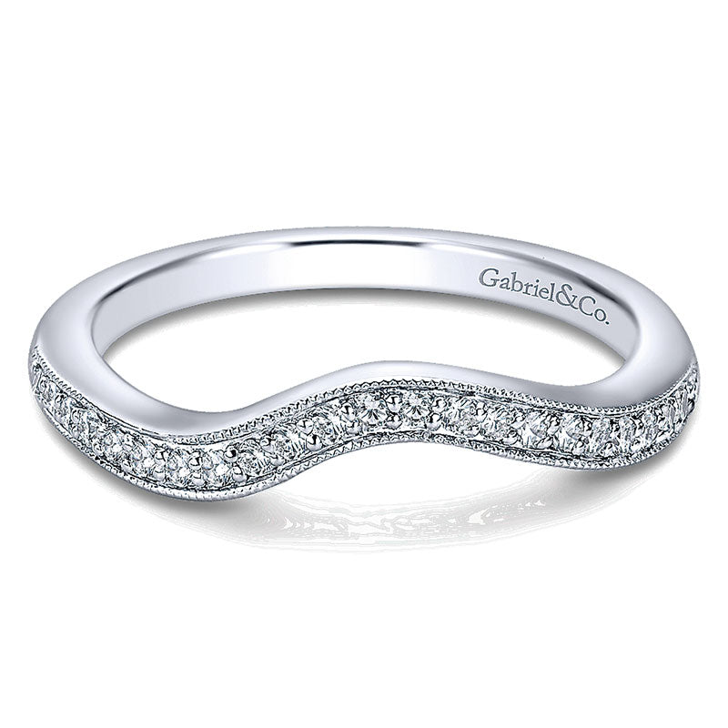 Wedding Band 14k White Gold Diamond Curved