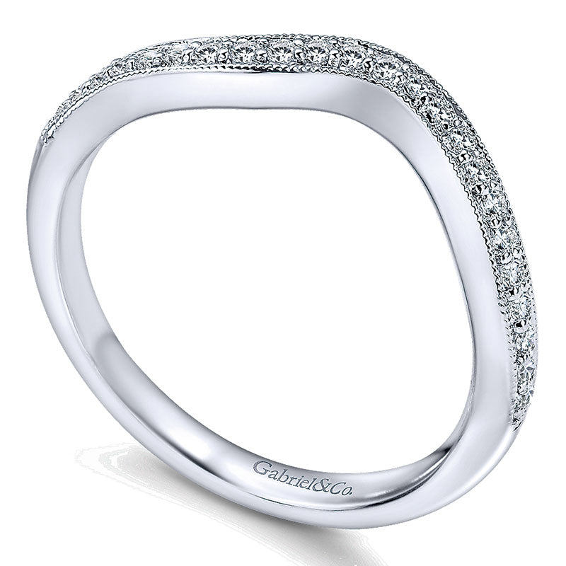 Wedding Band 14k White Gold Diamond Curved