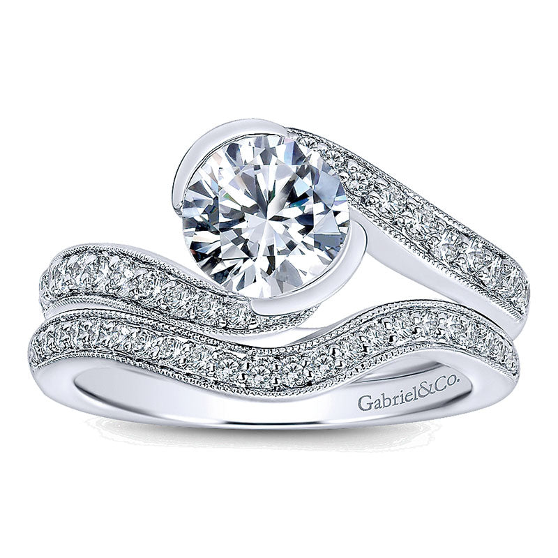 Wedding Band 14k White Gold Diamond Curved