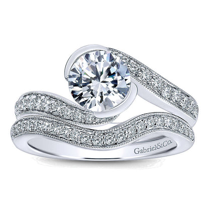 Wedding Band 14k White Gold Diamond Curved