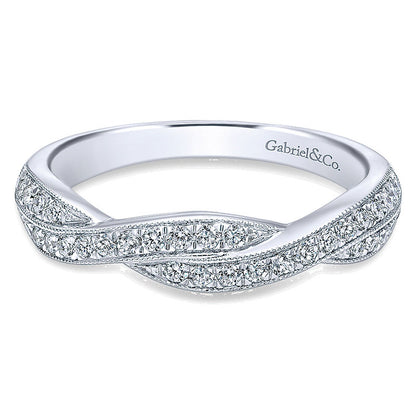 Wedding Band 14k White Gold Diamond Curved