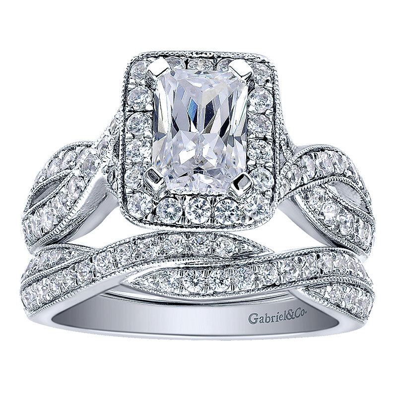 Wedding Band 14k White Gold Diamond Curved