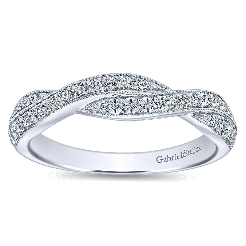 Wedding Band 14k White Gold Diamond Curved