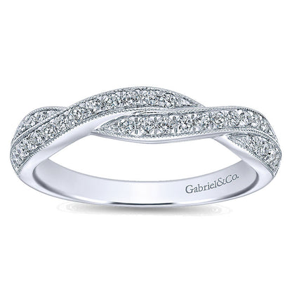 Wedding Band 14k White Gold Diamond Curved