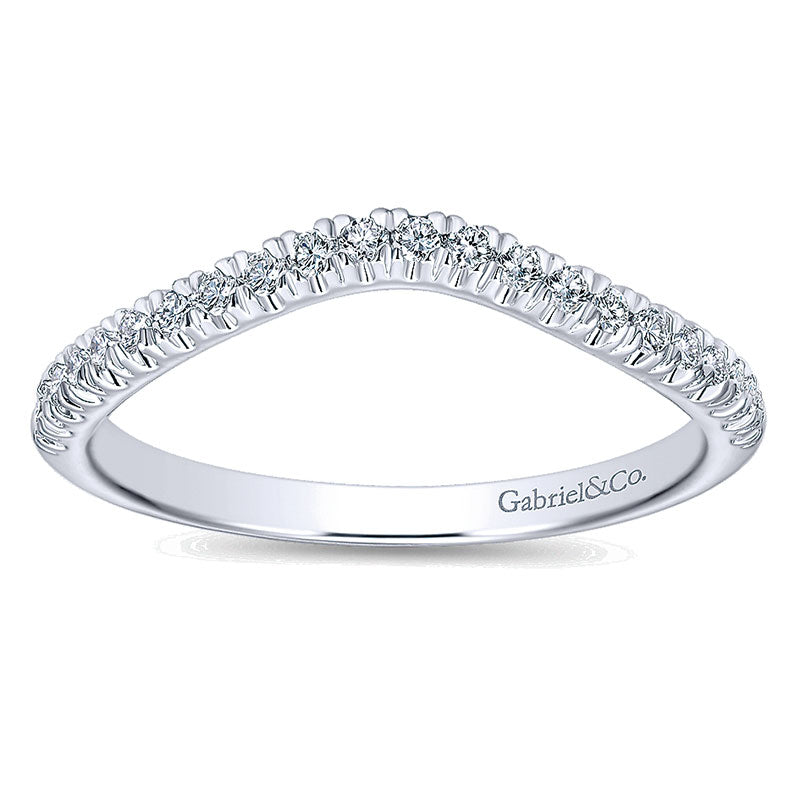 Wedding Band 14k White Gold Diamond Curved