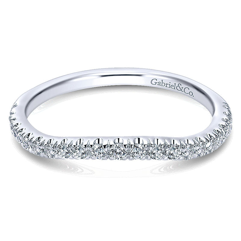 Wedding Band 14k White Gold Diamond Curved