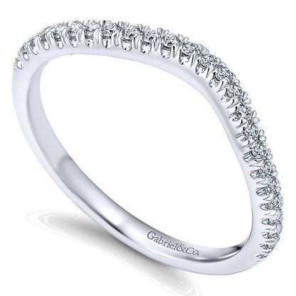 Wedding Band 14k White Gold Diamond Curved