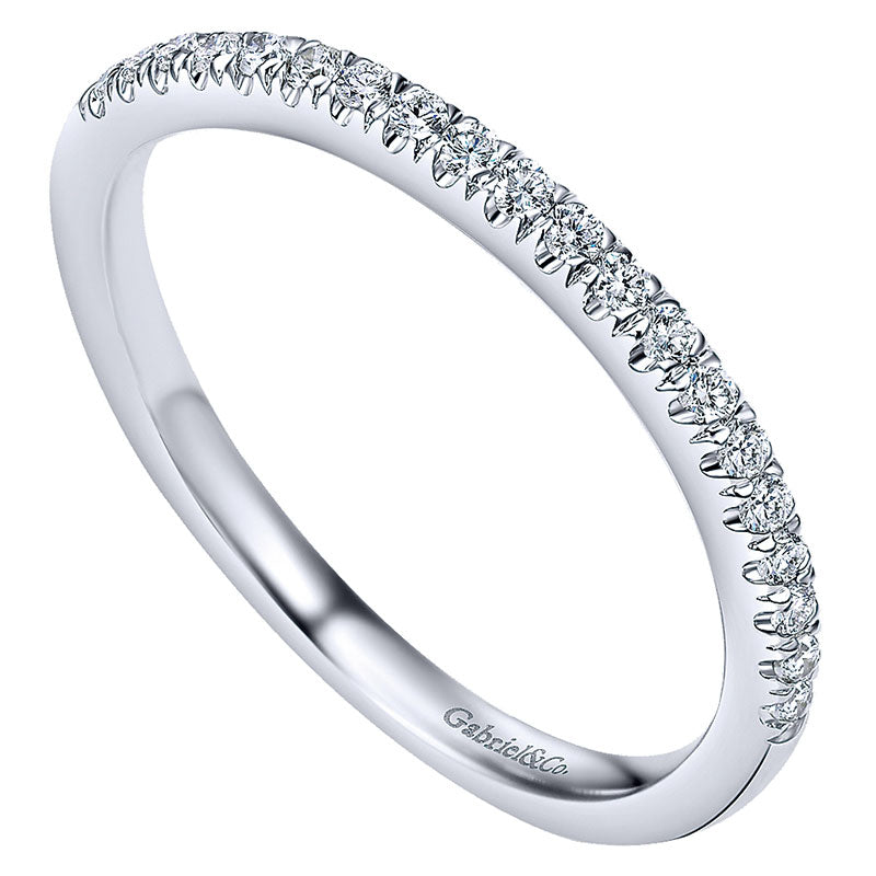 Wedding Band 14k White Gold Diamond Curved
