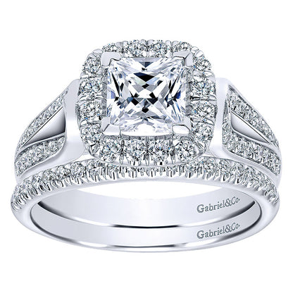 Wedding Band 14k White Gold Diamond Curved