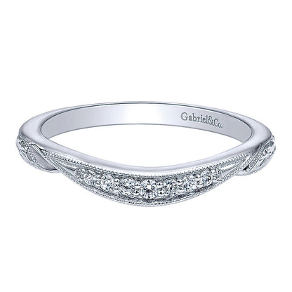 Wedding Band 14k White Gold Diamond Curved