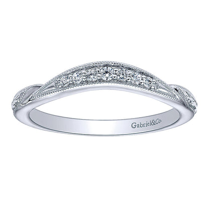 Wedding Band 14k White Gold Diamond Curved