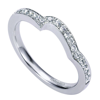 Wedding Band 14k White Gold Diamond Curved