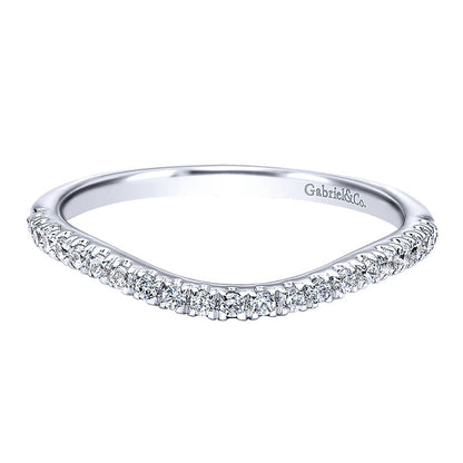 Wedding Band 14k White Gold Diamond Curved