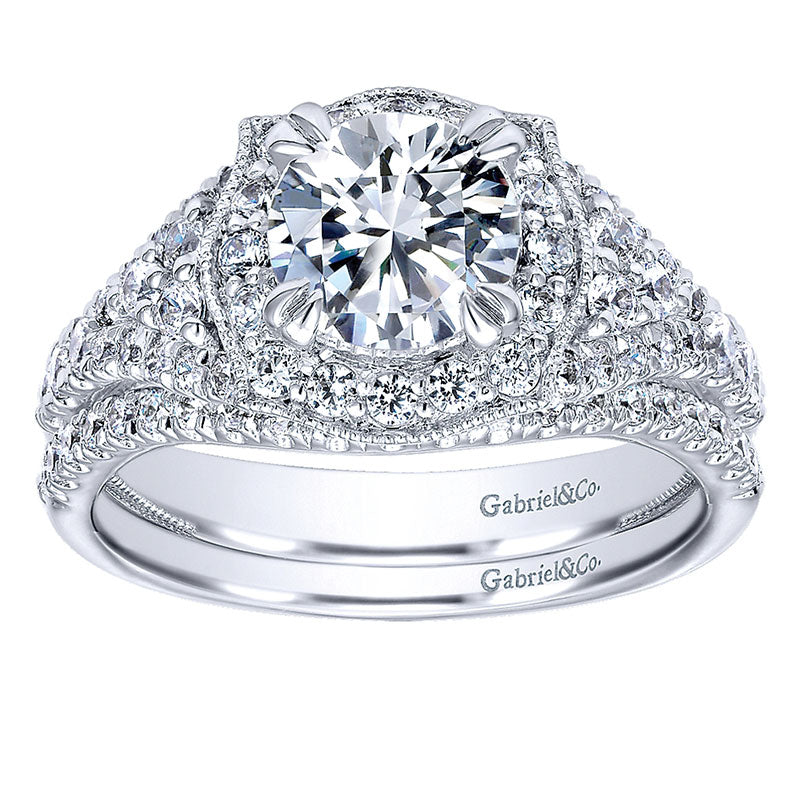 Wedding Band 14k White Gold Diamond Curved