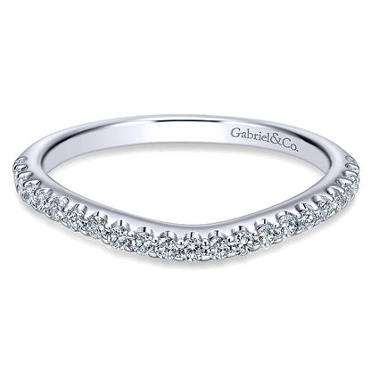 Wedding Band 14k White Gold Diamond Curved
