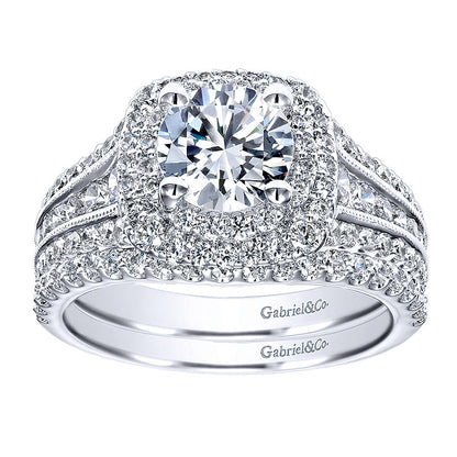 Wedding Band 14k White Gold Diamond Curved